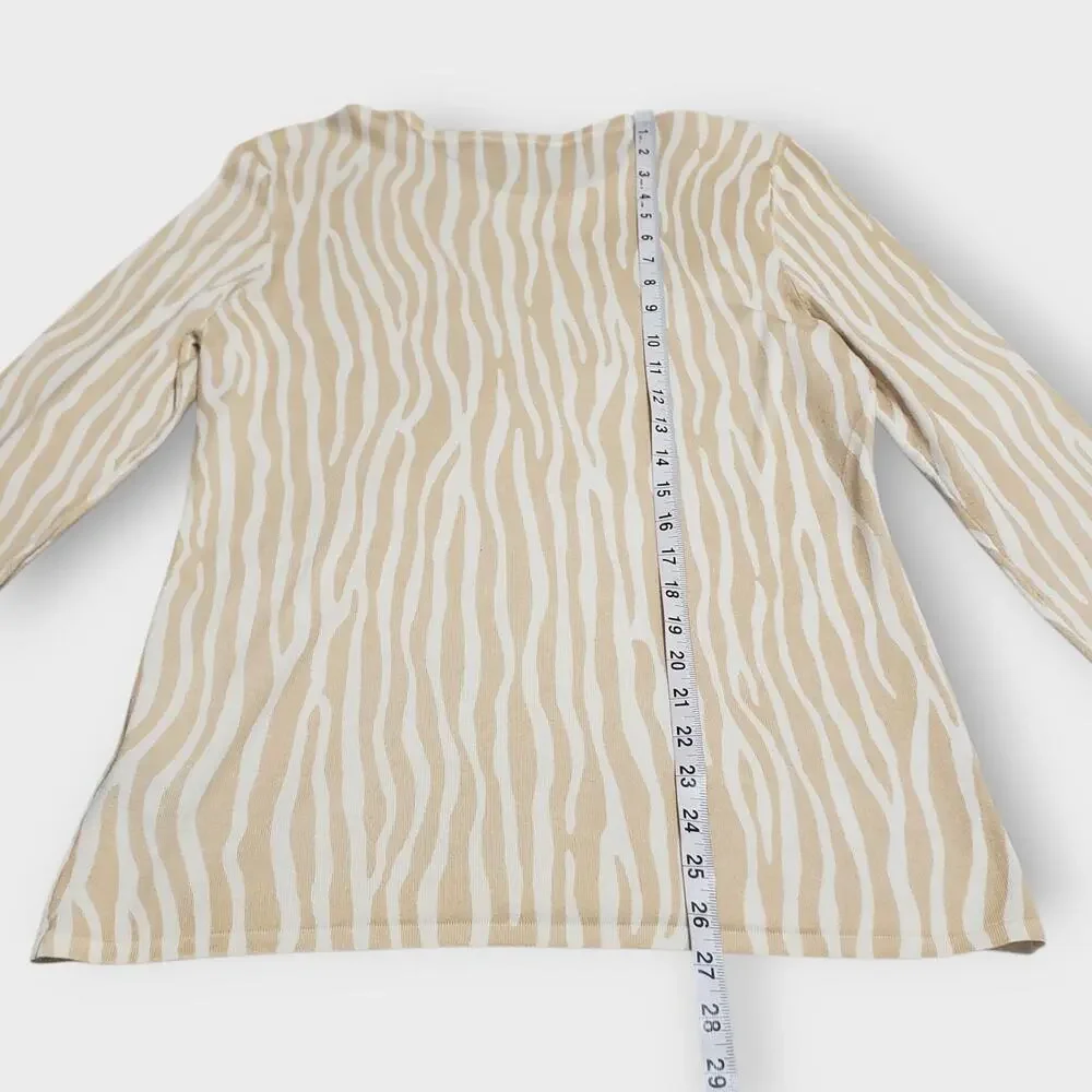 J. Mclaughlin Modal Stretch Zebra‎ Print Sweater Lightweight Tan Cream Medium